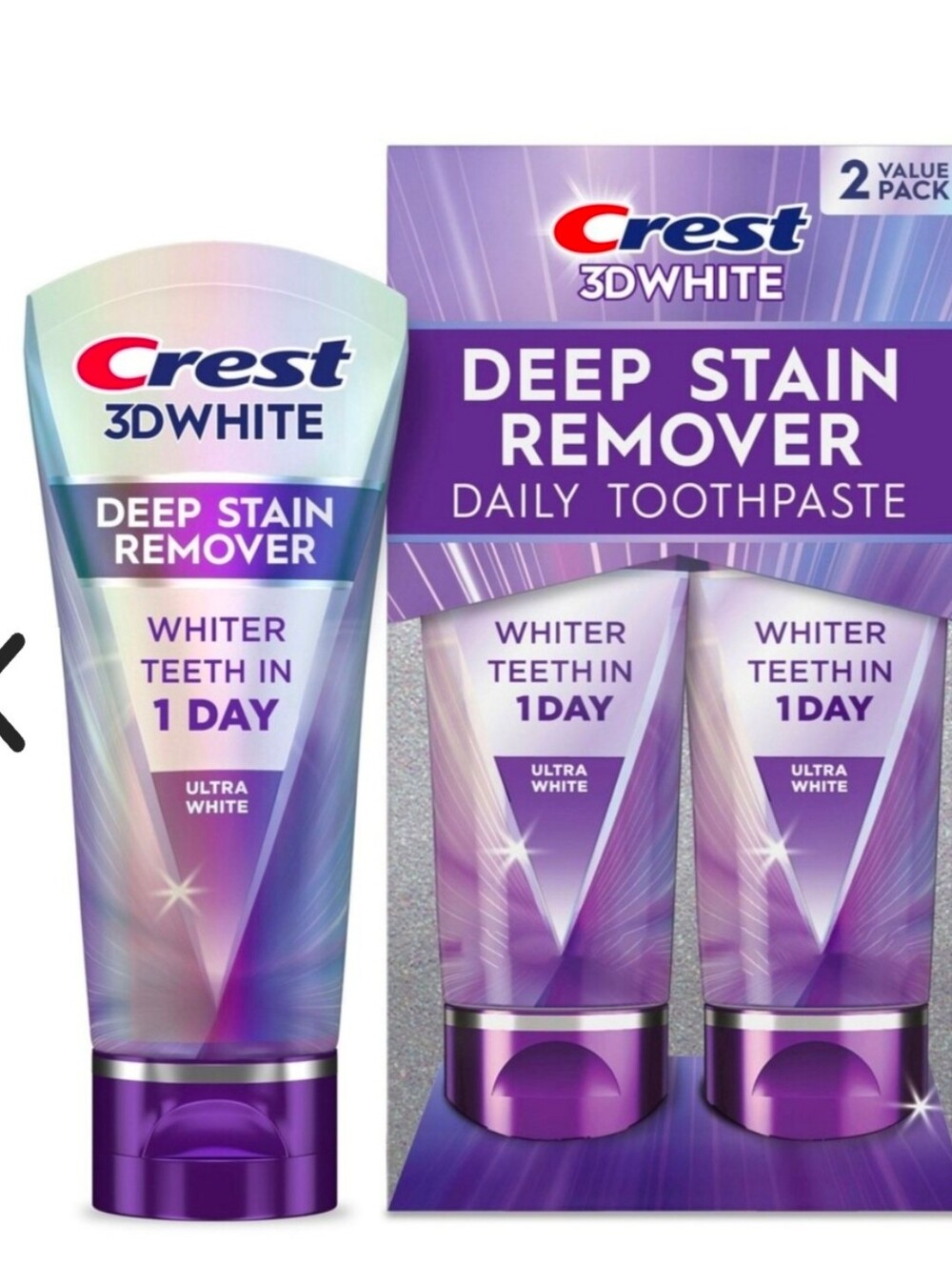 Crest 3D White Deep Stain Remover Toothpaste, 2.1 OZ, 2 PK. BNIB